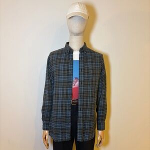 St. John's Bay Men’s Plaid Flannel Shirt Blue Beige Size L